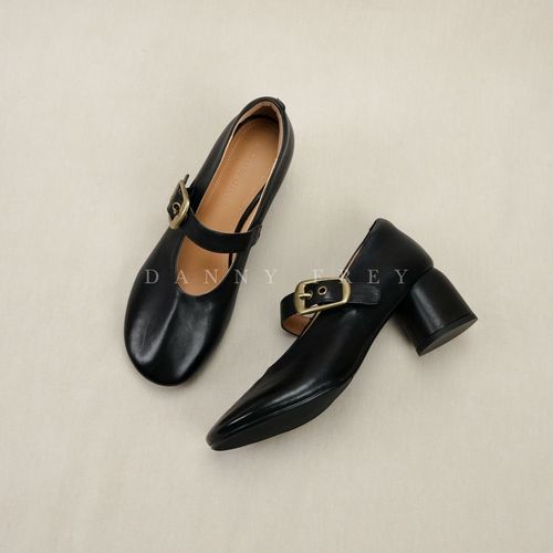 Dannyfrey丹尼芙蕾韩系甜美风真皮单鞋一字浅口做旧玛丽珍鞋5CM主图