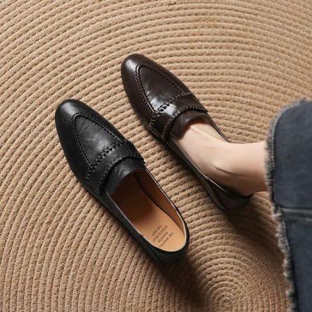 羊皮~2.5cm复古深口单鞋软底休闲乐福鞋英伦风小皮鞋一脚蹬懒人鞋