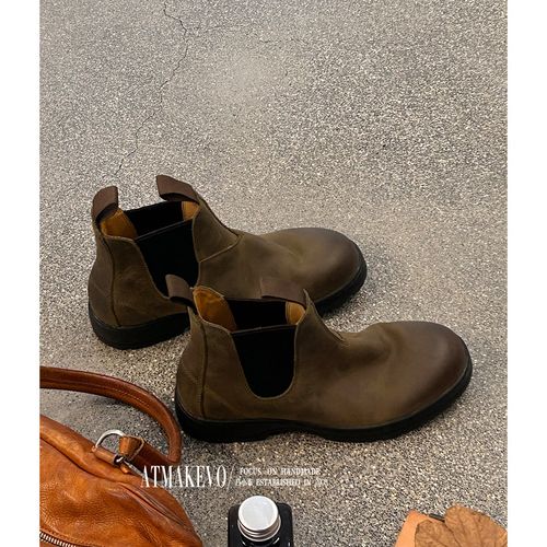 吕小布|孔孝真同款blund劳保靴 磨砂牛皮做旧感切尔西短筒靴0680主图