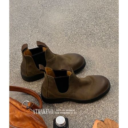 吕小布|孔孝真同款blund劳保靴 磨砂牛皮做旧感切尔西短筒靴0680