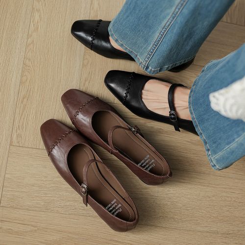 1.5cm 复古百搭粗跟玛丽珍鞋春秋法式气质简约时尚一字带浅口单鞋主图