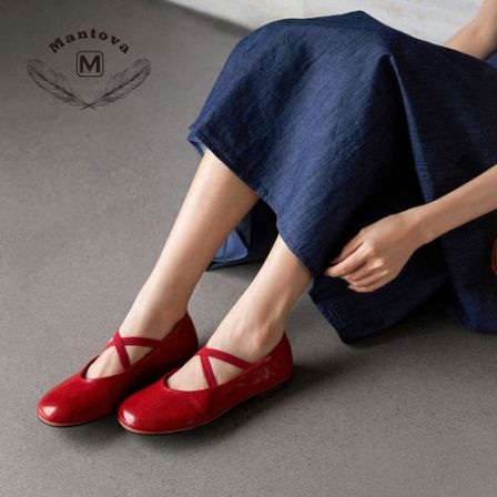 mantova2026春季新款复古玛丽珍小皮鞋马皮浅口芭蕾鞋玛丽珍女鞋