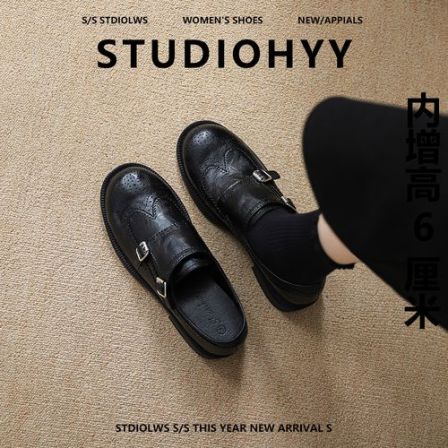 【禾央央】6cm小个子内增高乐福鞋女粗跟厚底学生英伦布洛克小皮鞋