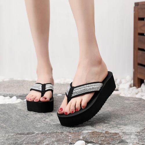 新款精致百搭人字拖越南平仙女士外穿时尚拖鞋水钻坡跟人字拖鞋主图
