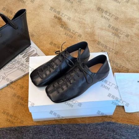 XMM【羊皮手工鞋】防滑春季低跟休闲鞋系带方头女鞋时尚复古P972-18