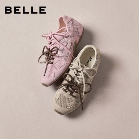百丽流心榛果复古德训鞋女2026夏新款商场同款网面休闲鞋E9W2DBM6