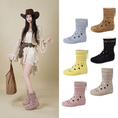 春季新款时尚小众设计增高短筒波西米亚风镂空百搭洋气休闲女靴