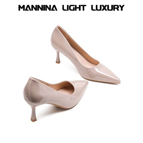 尖头气质百搭简约浅口显瘦细跟女单鞋黑色尖头漆皮高跟鞋职业主图