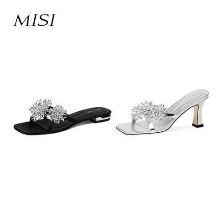 【跟高1.5cm/7cm】2026年夏季新款方头粗跟高跟时尚凉鞋外穿