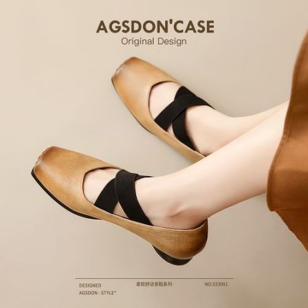 奥古狮登芭蕾舞鞋女2026新款春秋季外穿猪鼻子单鞋法式玛丽珍鞋H