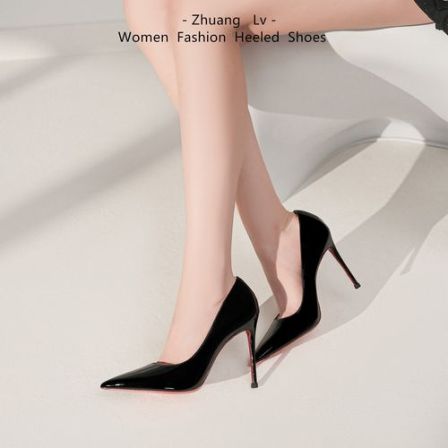 红底高跟鞋女2025年新款性感漆皮尖头侧空裸色单鞋女细跟单鞋女