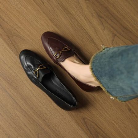 1.5cm 复古百搭单鞋英伦风小皮鞋春秋通勤休闲懒人鞋简约时尚单鞋