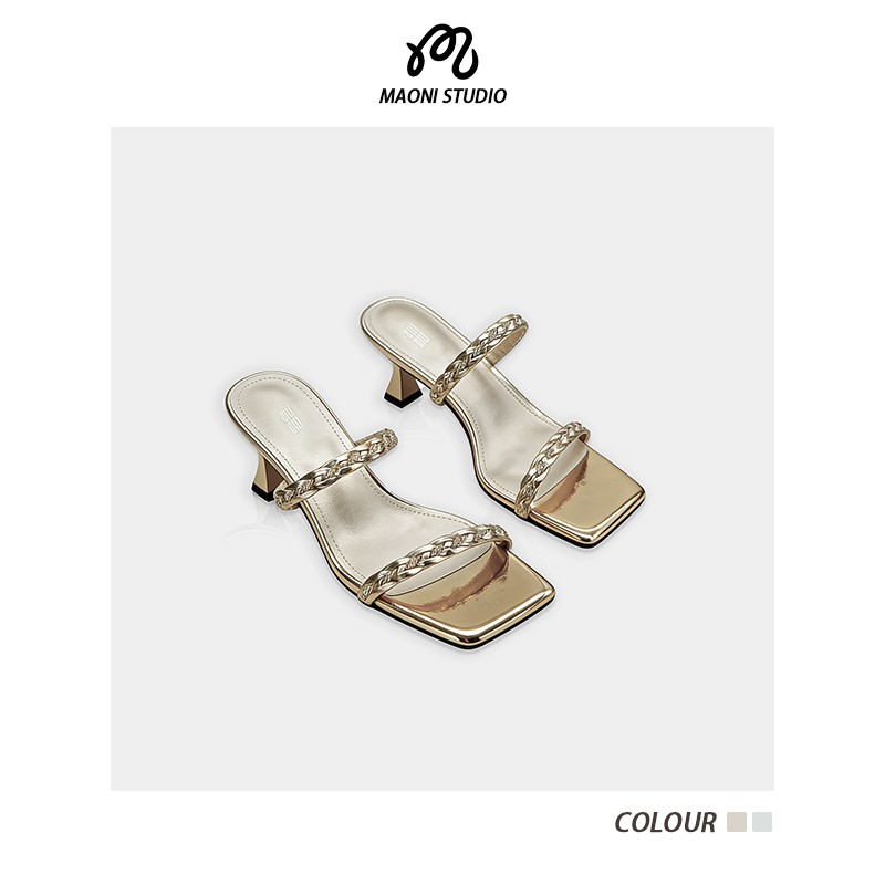 毛妮LADIESFIRST凉鞋气质名媛风方头气质高跟小众简约凉拖DX9424主图