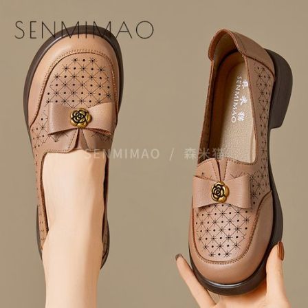 乐福鞋2026春季新款英伦风镂空洞洞鞋工作鞋真牛小皮鞋百搭单鞋