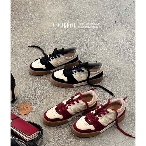 吕小布 | F家真皮熊猫鞋 秋冬拼色板鞋复古户外运动休闲鞋女0255主图