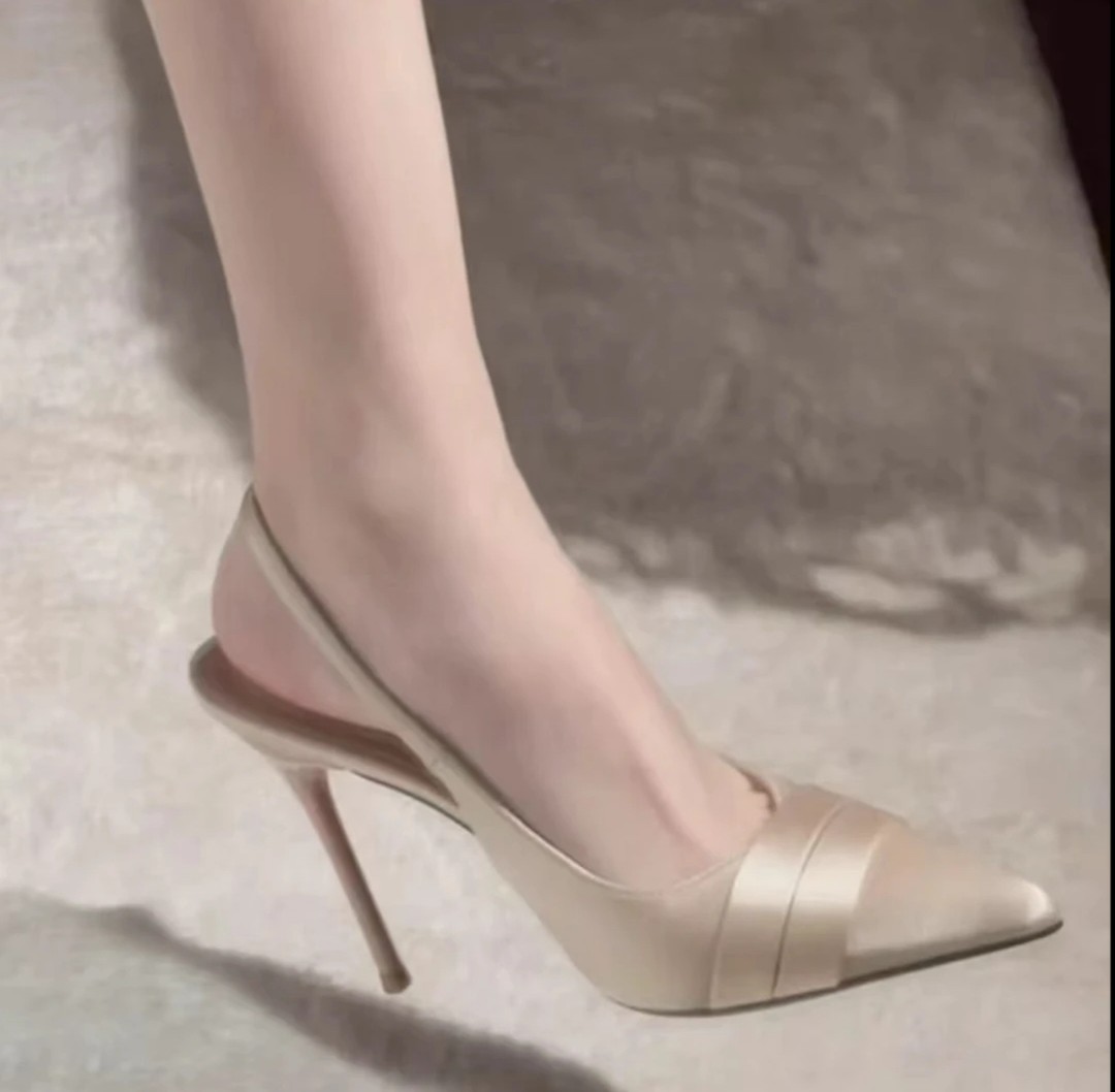 磨砂森系尖头浅口高跟一字带凉鞋法式夏季气质芭蕾风高跟鞋主图