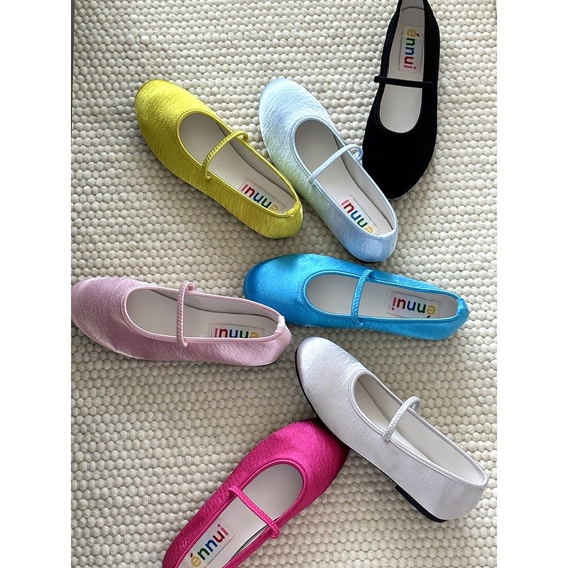 ennui 夏日鞋柜 纯色缎面单鞋一脚蹬女浅口玛丽珍圆头芭蕾鞋平底主图