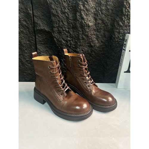 李大龙~牛皮3.5公分/复古真皮短靴女鞋百搭时尚秋冬靴子92123主图