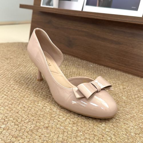 圆头一脚蹬夏季细跟高跟鞋浅口2026新款加肥加宽裸色单鞋大码女鞋主图