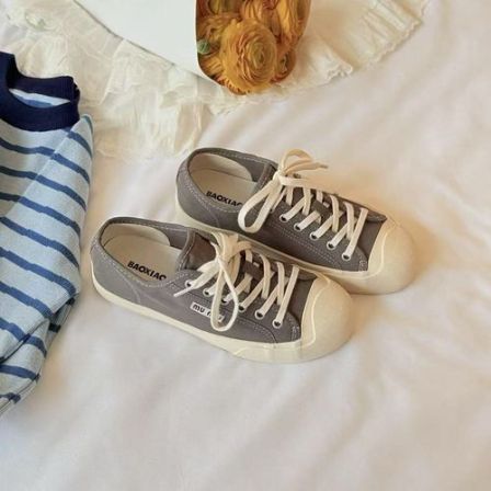 喜樂  2026拼色软底系带帆布鞋春季新款时尚百搭平底经典休闲鞋女