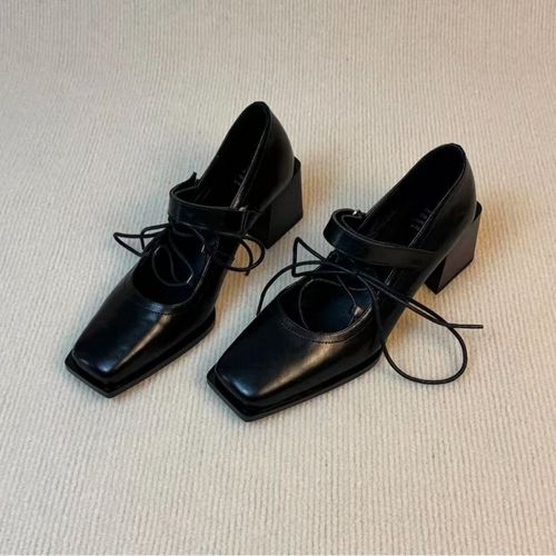 2026春夏季交叉绑带玛丽珍单鞋时尚高跟女鞋英伦芭蕾风粗跟方头鞋主图