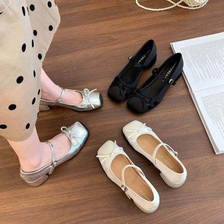 胖脚宽肥559-1玛丽珍高跟鞋女粗跟方头缎面女鞋单鞋大码女鞋41-43