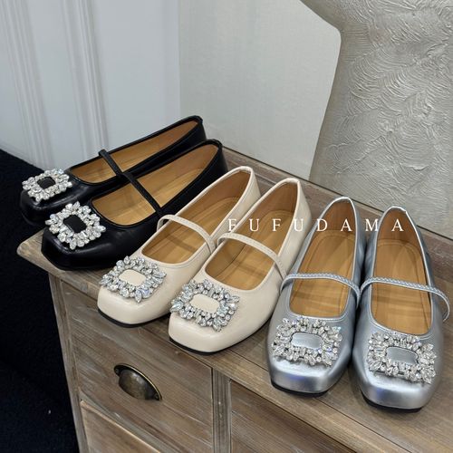 【胖福福大码女鞋】女鞋气质方头芭蕾鞋水钻软皮单鞋女软底单鞋主图