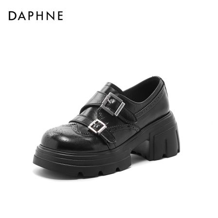 达芙妮春季新款英伦风皮鞋女鞋厚底增高百搭乐福鞋女款时尚单鞋