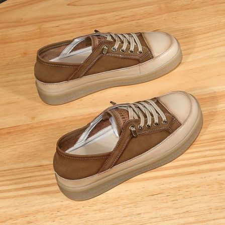 头层牛皮复古鞋子女春秋新款百搭牛筋舒适两穿单鞋真皮运动休闲鞋