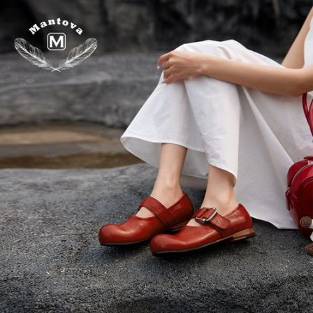 mantova2026春季新款复古玛丽珍小皮鞋女单鞋马皮真皮米其林浅口