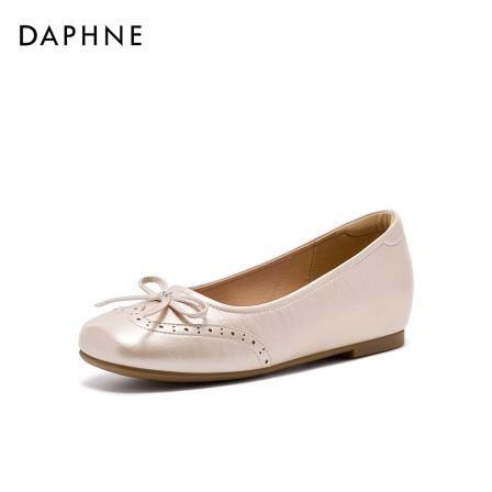 达芙妮新款春夏季百搭浅口圆头纯色蝴蝶结平底气质单鞋