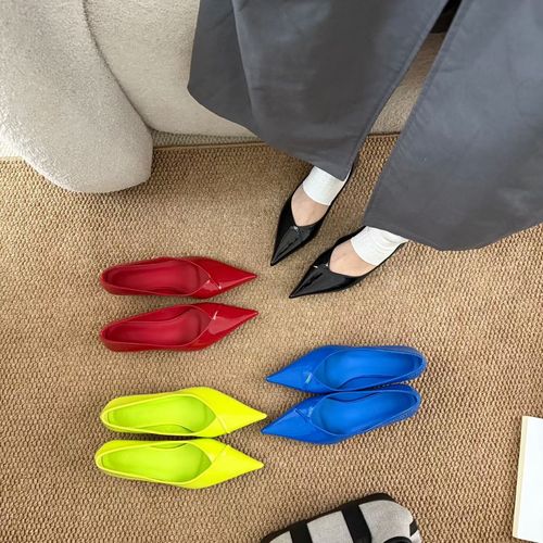 法式气质漆皮尖头单鞋女春秋季新款粗跟浅口百搭通勤轻熟风高跟鞋主图