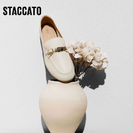 【限时价】思加图26新款粉彩风豆豆奶油乐福鞋一脚蹬单鞋女EJR03AA6