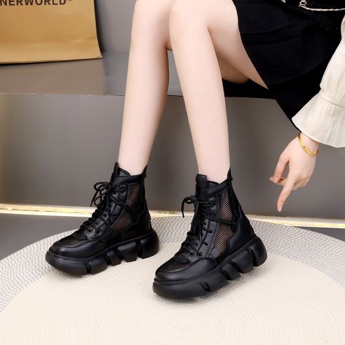 真皮厚底网面马丁靴女2026春夏新款显瘦百搭凉靴轻便薄款镂空网靴主图
