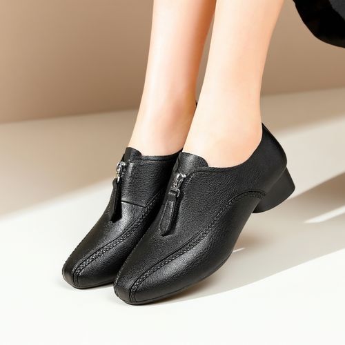 亲肤真皮皮鞋女低跟春季新款单鞋软底软面平底女鞋方头中年妈妈鞋主图