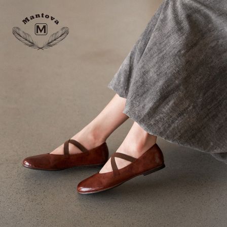 mantova2026春季新款复古玛丽珍小皮鞋马皮浅口芭蕾鞋玛丽珍女鞋