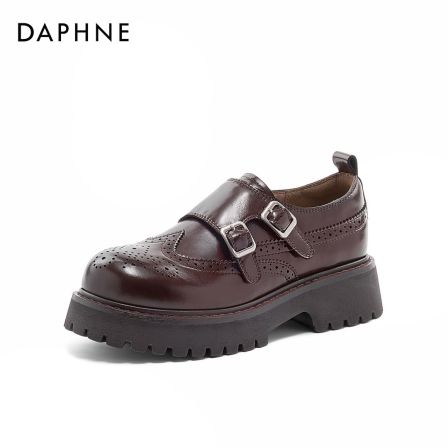 达芙妮新款增高百搭复古英伦风厚底双扣带乐福鞋女春季时尚单鞋
