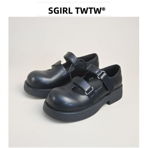 SGIRL 布洛克厚底玛丽珍鞋女2026新款魔术贴百搭学院风大头小皮鞋主图