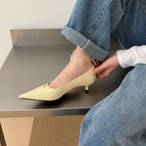 2026新品～春季新款米色细跟尖头浅口百搭舒适女单鞋高跟鞋女法式主图