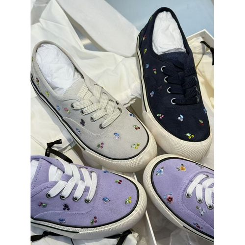 【immi】设计师品牌26春夏新品女士绒面贴钻/绣花帆布鞋0488a主图