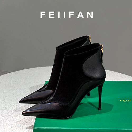 【现货】尖头短靴2025秋冬新款女士细跟高级感不累脚黑色高跟鞋3793主图