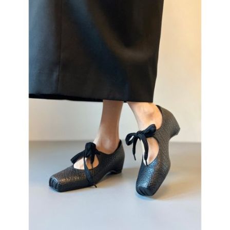 羊皮版~法式复古系带芭蕾鞋女气质内增高浅口猪鼻单鞋四季小皮鞋