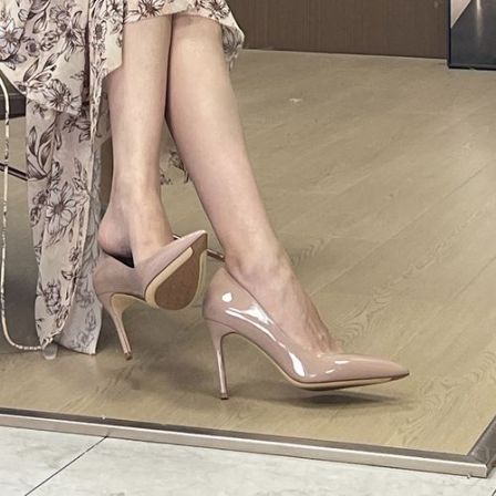 飞燕女鞋2025秋冬新款裸粉色细跟高跟鞋女法式网红不累脚真皮单鞋