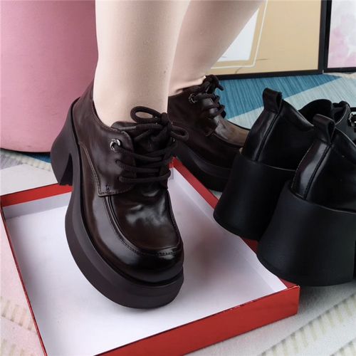 单鞋女真皮圆头粗跟深口系带皮鞋女复古休闲鞋百搭软皮软底妈妈鞋主图