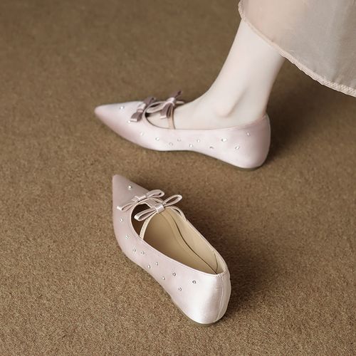 内增高5CM尖头浅口单鞋春夏新款一脚蹬不累脚法式绝美婚鞋新娘鞋主图