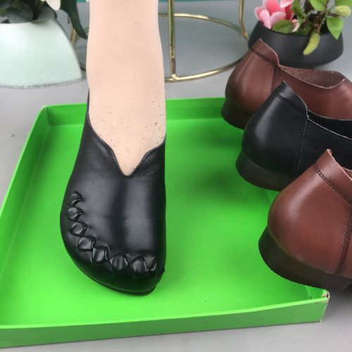 平底套筒单鞋女鞋妈妈鞋花朵一脚蹬纳帕皮豆豆鞋主图