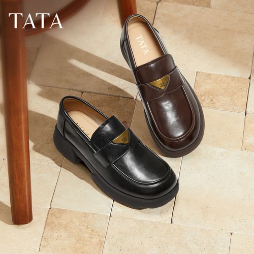 【琥珀流光】TATA他她2025秋新款休闲圆头乐福鞋英伦单鞋女CWK02CA5主图