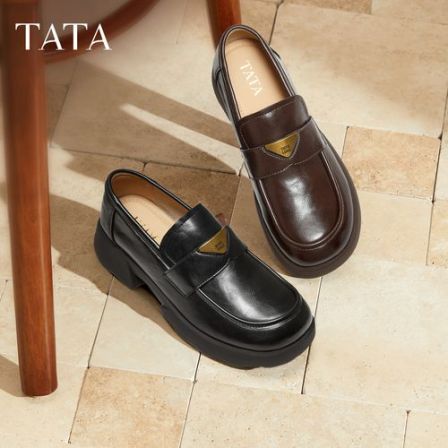【琥珀流光】TATA他她2025秋新款休闲圆头乐福鞋英伦单鞋女CWK02CA5