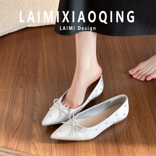 加宽版~蝴蝶结平底常规百搭尖头单鞋法式浅口耐磨通勤百搭单鞋主图