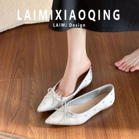 加宽版~蝴蝶结平底常规百搭尖头单鞋法式浅口耐磨通勤百搭单鞋